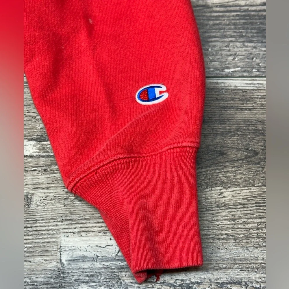 Champion Reverse Weave Red Crewneck Sweatshirt Small Spellout Logo GUC